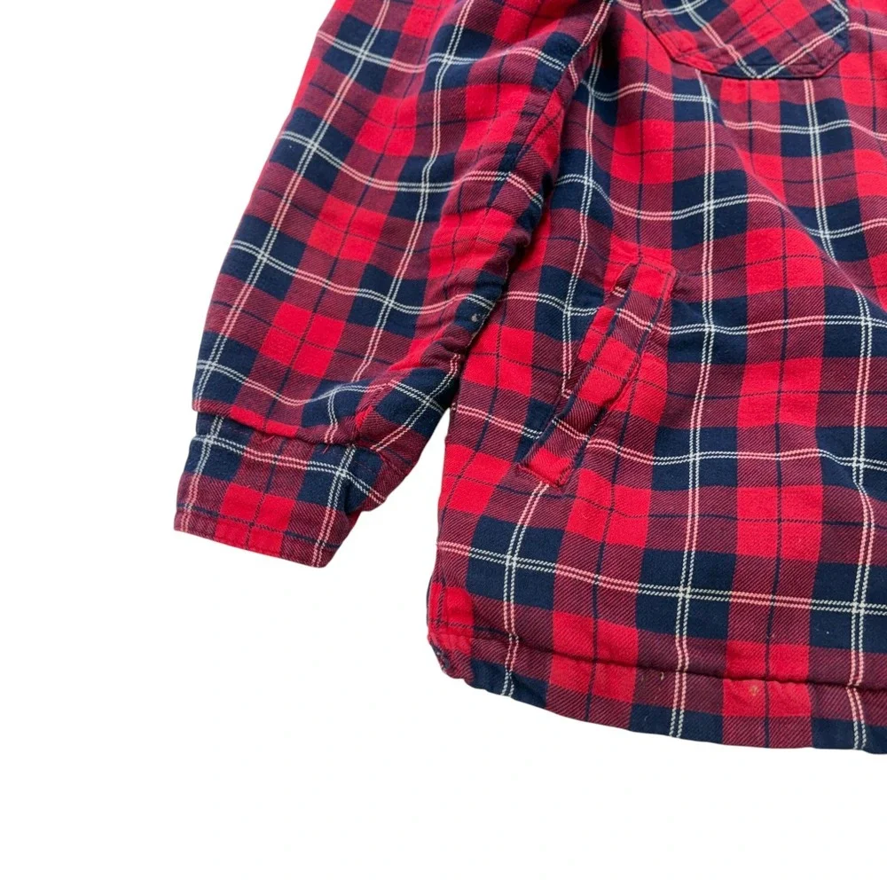 Club Room Mens Shirt Jacket XL Red Blue Plaid Quilted Lined Flannel Cotton Blend